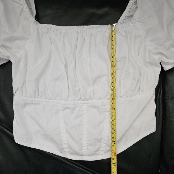 Japna Gaze Sz L White Crop Top with Puffed Sleeves Smoked Back 100% Cotton - Picture 8 of 9